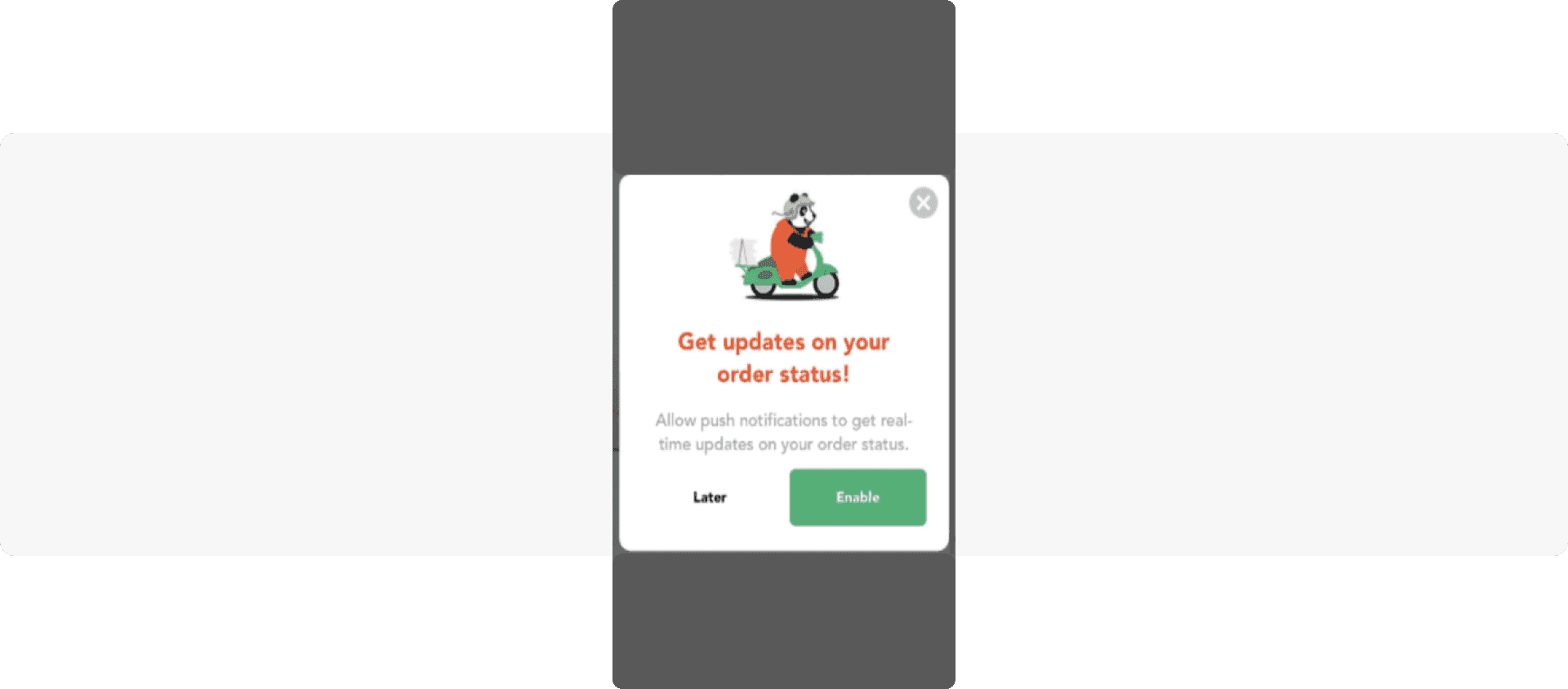 Custom opt-in in-app message - FoodPanda food delivery app