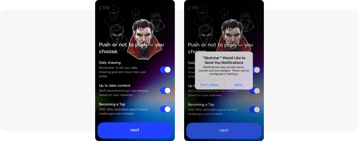 Push notifications opt-in request example