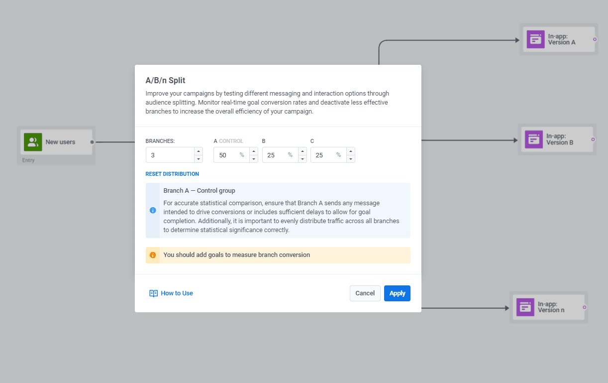 ABn testing onboarding in-app messages - Pushwoosh