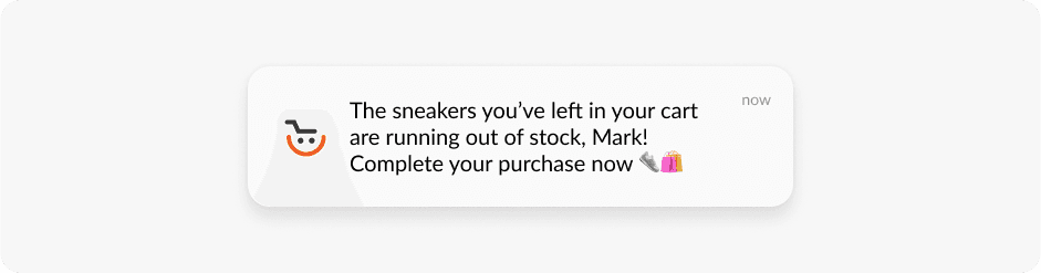 E-commerce abandoned cart recovery personalized push notifications example