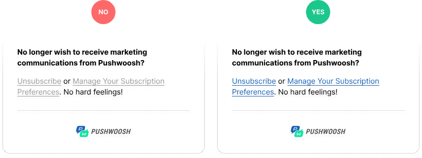 Email unsubscribe example - Pushwoosh