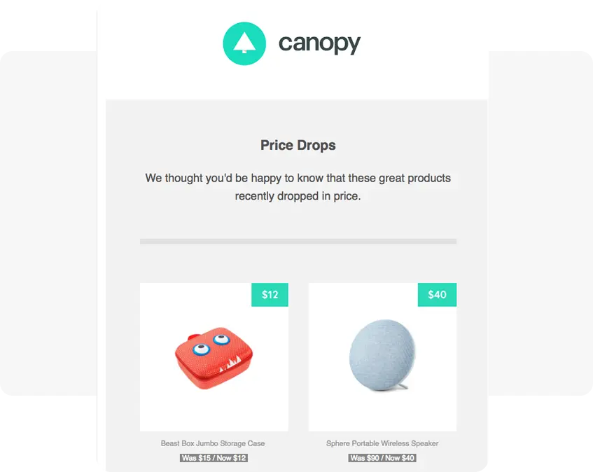 Price drop abandoned cart email