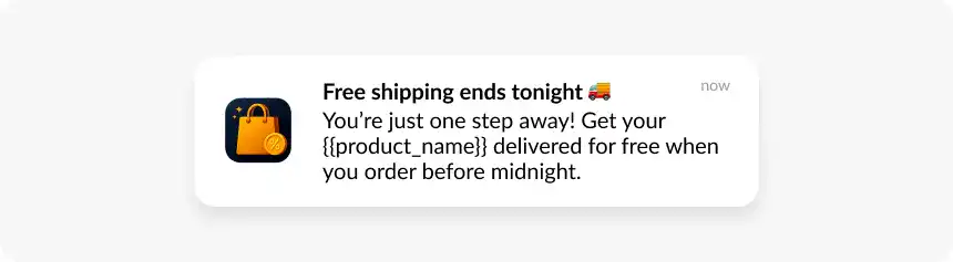 Free shipping abandoned cart notification example
