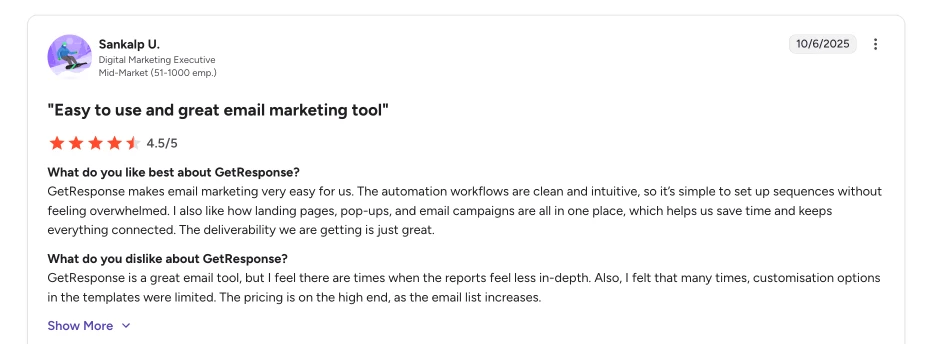 ​GetResponse customer engagement tool review